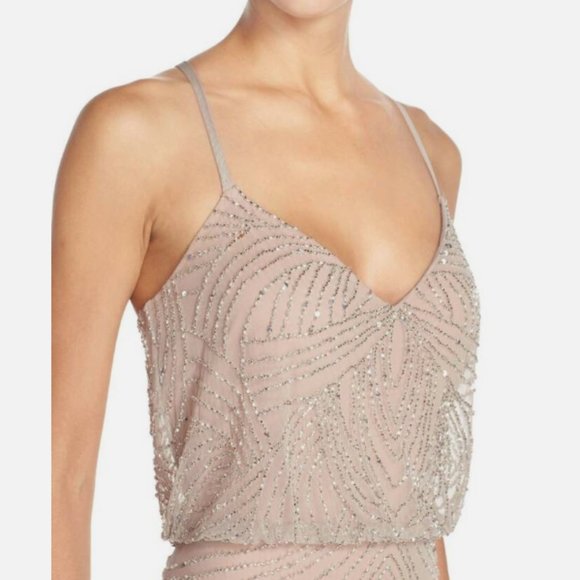 Adrianna Papell Beaded Chiffon Blouson Gown Taupe/Pink - Picture 5 of 6